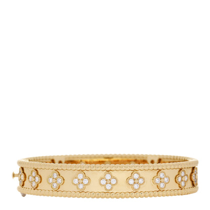 Van Cleef & Arpels 18K Yellow Gold Diamond Perlee Clovers Bangle Bracelet S 1 of 4