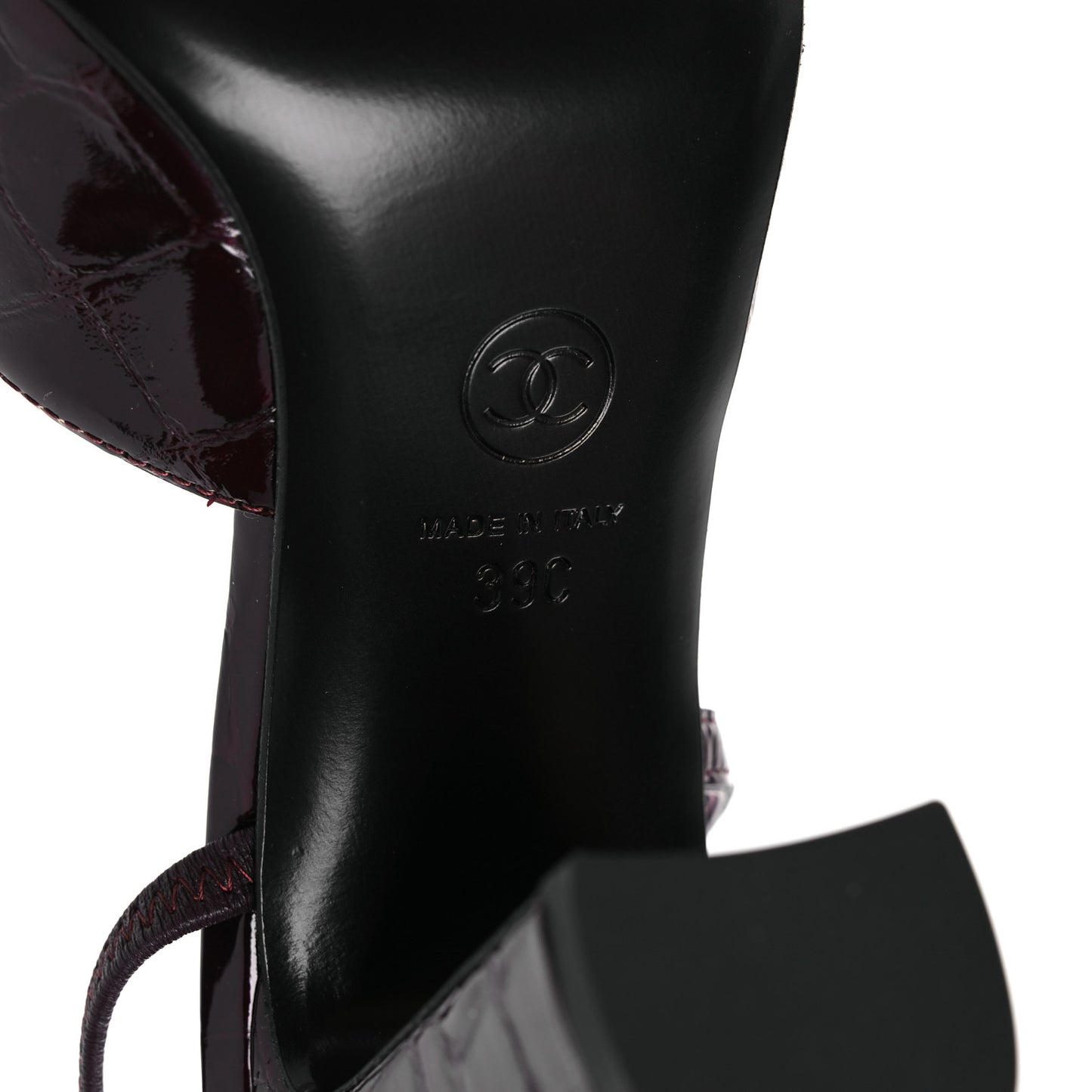 Patent Calfskin Crocodile Embossed Cap Toe CC Slingback 39 Dark Burgundy Black