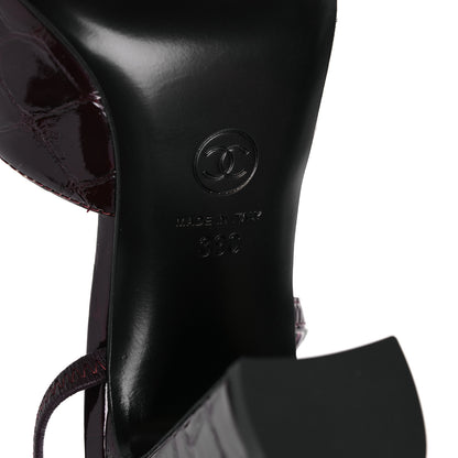 Chanel Patent Calfskin Crocodile Embossed Cap Toe CC Slingback 39 Dark Burgundy Black 8 of 13