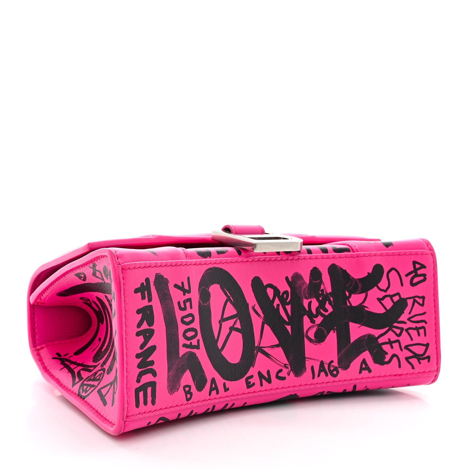 Balenciaga Smooth Calfskin Graffiti Hourglass Top Handle Bag XS Acid Fuchsia Black 4 of 12
