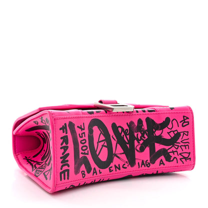 Balenciaga Smooth Calfskin Graffiti Hourglass Top Handle Bag XS Acid Fuchsia Black 4 of 12