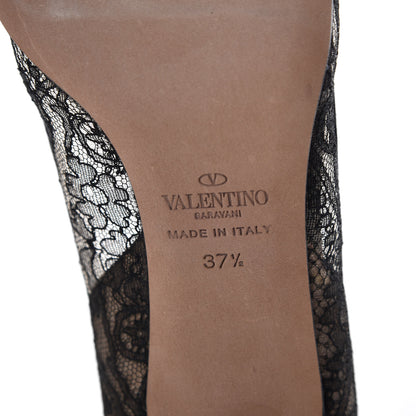 Valentino Garavani Satin Lace Couture Bow Peep Toe Low Heel Pumps 37.5 Black 7 of 8