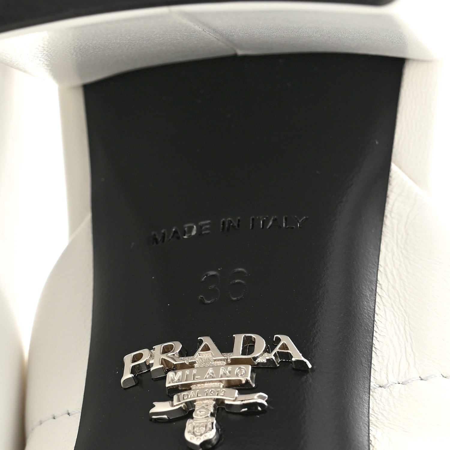 Prada Nappa Logo Quilted Crisscross 65mm Block Heel Slide Sandals  36 White 8 of 9