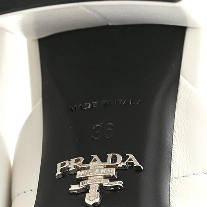 Prada Nappa Logo Quilted Crisscross 65mm Block Heel Slide Sandals  36 White 8 of 9