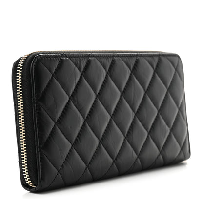 Chanel Aged Calfskin Quilted Lucky Charms 2.55 Reissue Zip Around Wallet Black 3 of 9