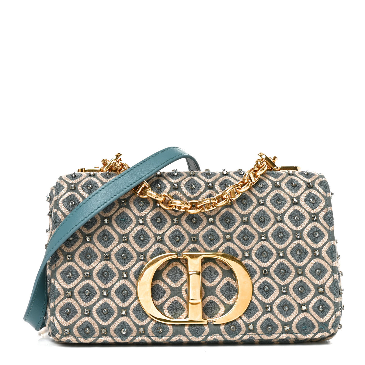 Christian Dior Calfskin Strass Embroidered Small Caro Bag Blue 1 of 11