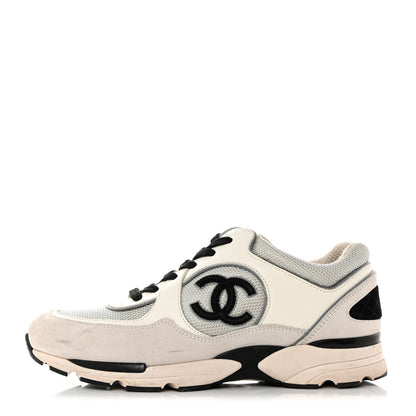 Chanel Calfskin Fabric Womens CC Sneakers 39.5 Black White Silver 1 of 9