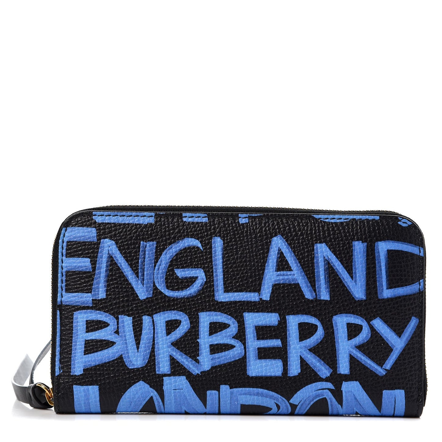 Grained Calfskin Graffiti Print Zip Around Wallet Black