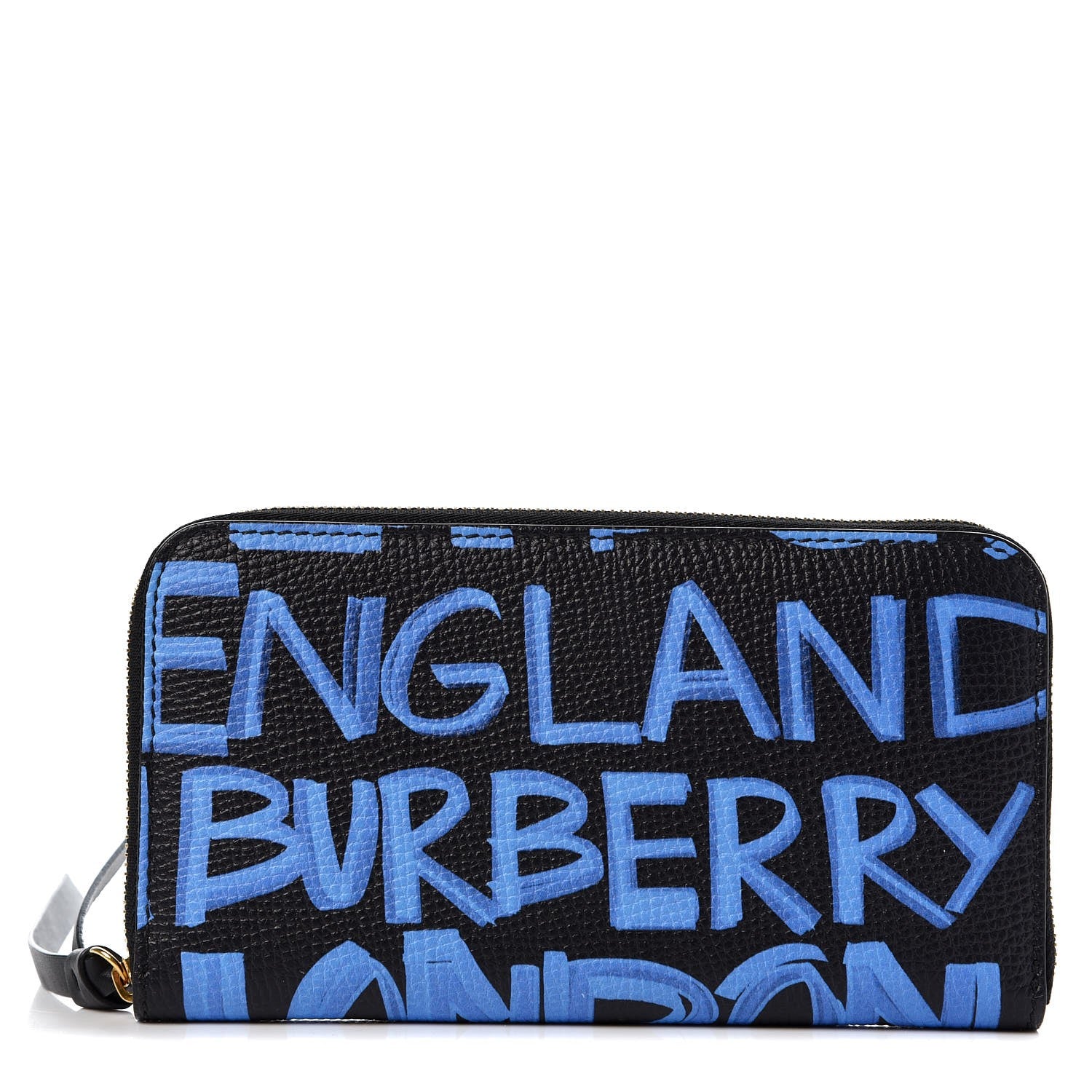 Burberry Grained Calfskin Graffiti Print Zip Around Wallet Black 1 of 8