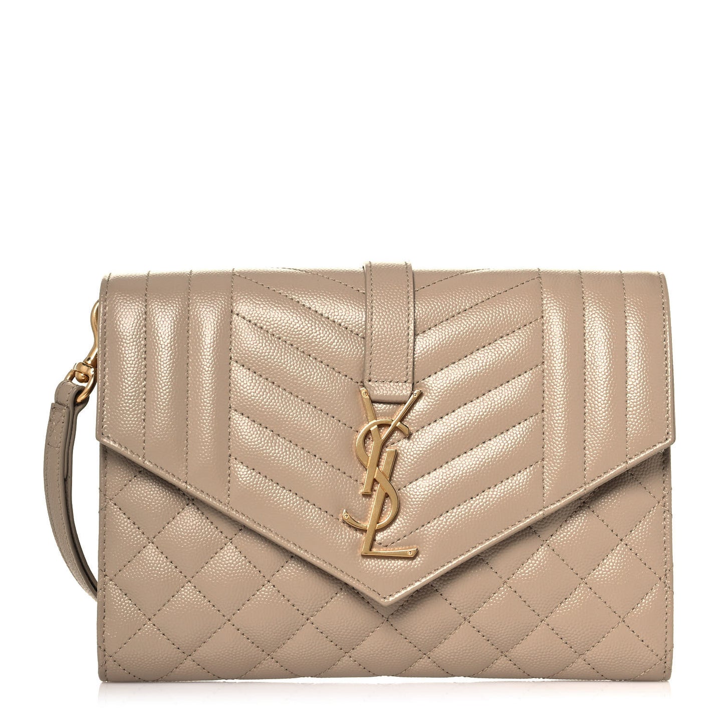 Grain De Poudre Textured Mixed Matelasse Triquilt Monogram Clutch Dark Beige