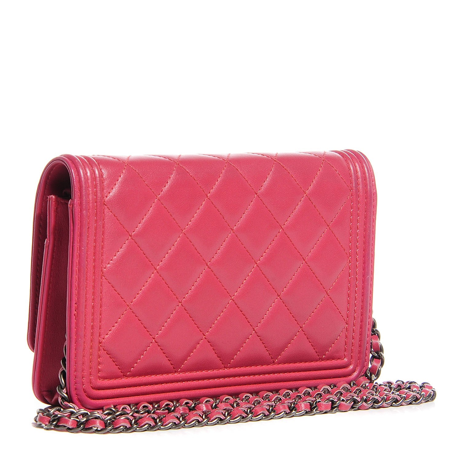 Chanel Lambskin Quilted Boy Wallet On Chain WOC Pink 3 of 8