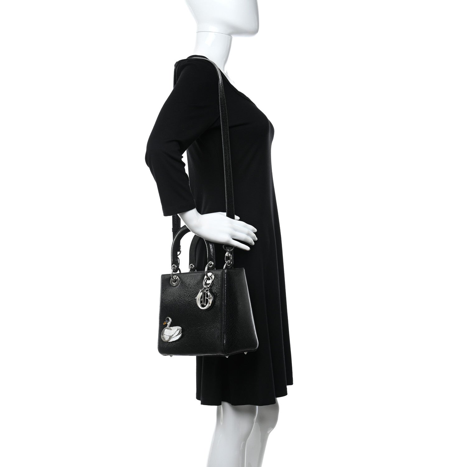 Christian Dior Ceramic Effect Deerskin Jeweled Swan Lady Dior Black 2 of 11