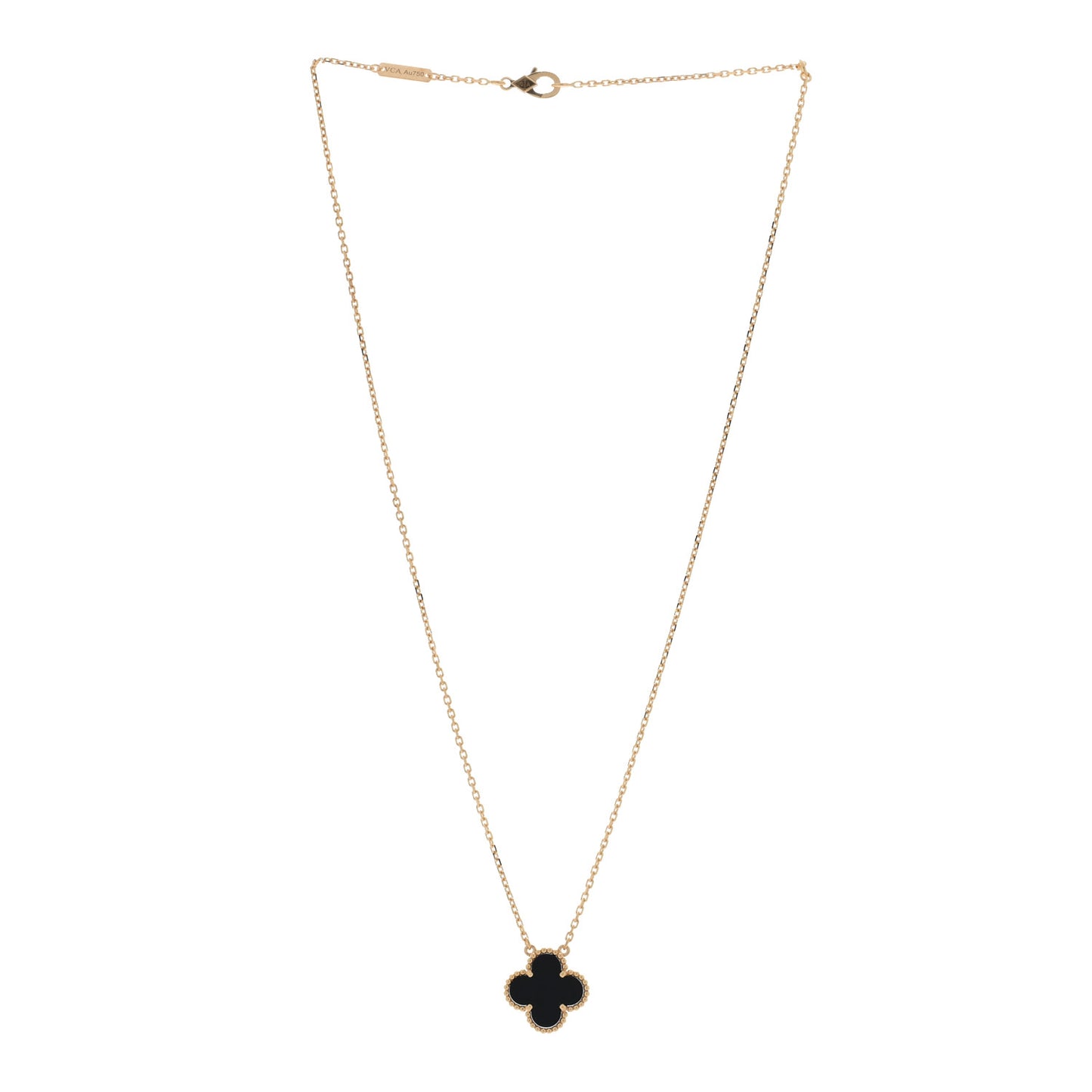 18K Yellow Gold Black Onyx Vintage Alhambra Pendant Necklace