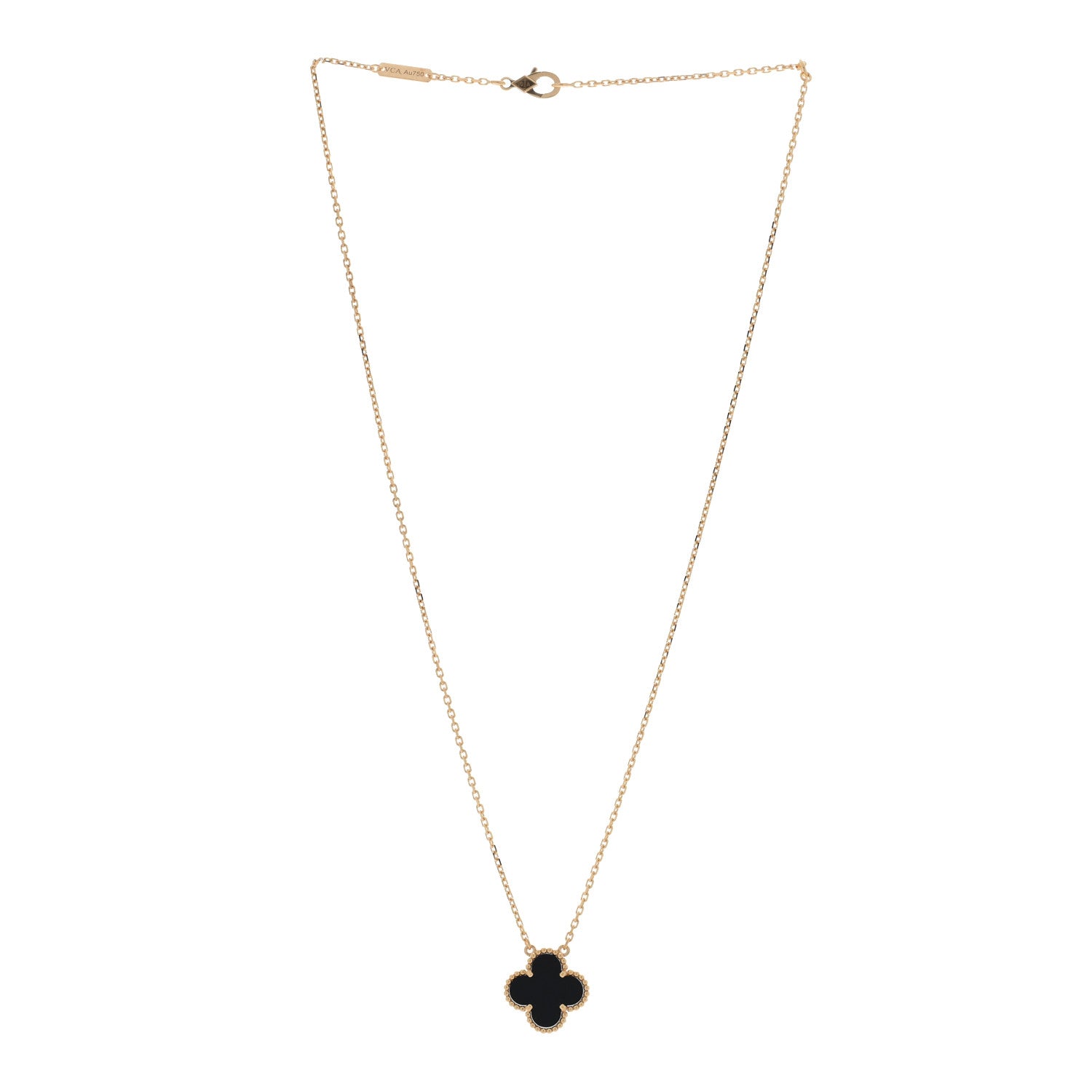 Van Cleef & Arpels 18K Yellow Gold Black Onyx Vintage Alhambra Pendant Necklace 2 of 5