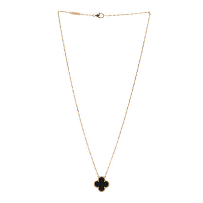Van Cleef & Arpels 18K Yellow Gold Black Onyx Vintage Alhambra Pendant Necklace 2 of 5