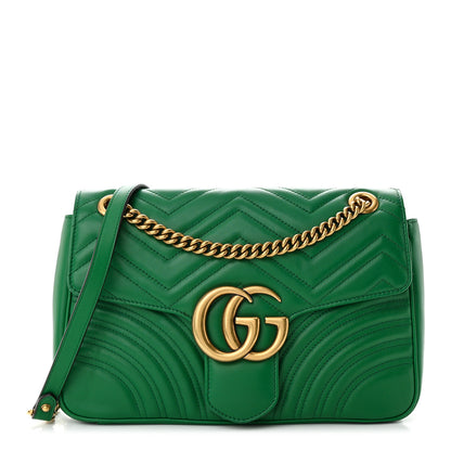 Gucci Calfskin Matelasse Medium GG Marmont Shoulder Bag Emerald Green 1 of 10