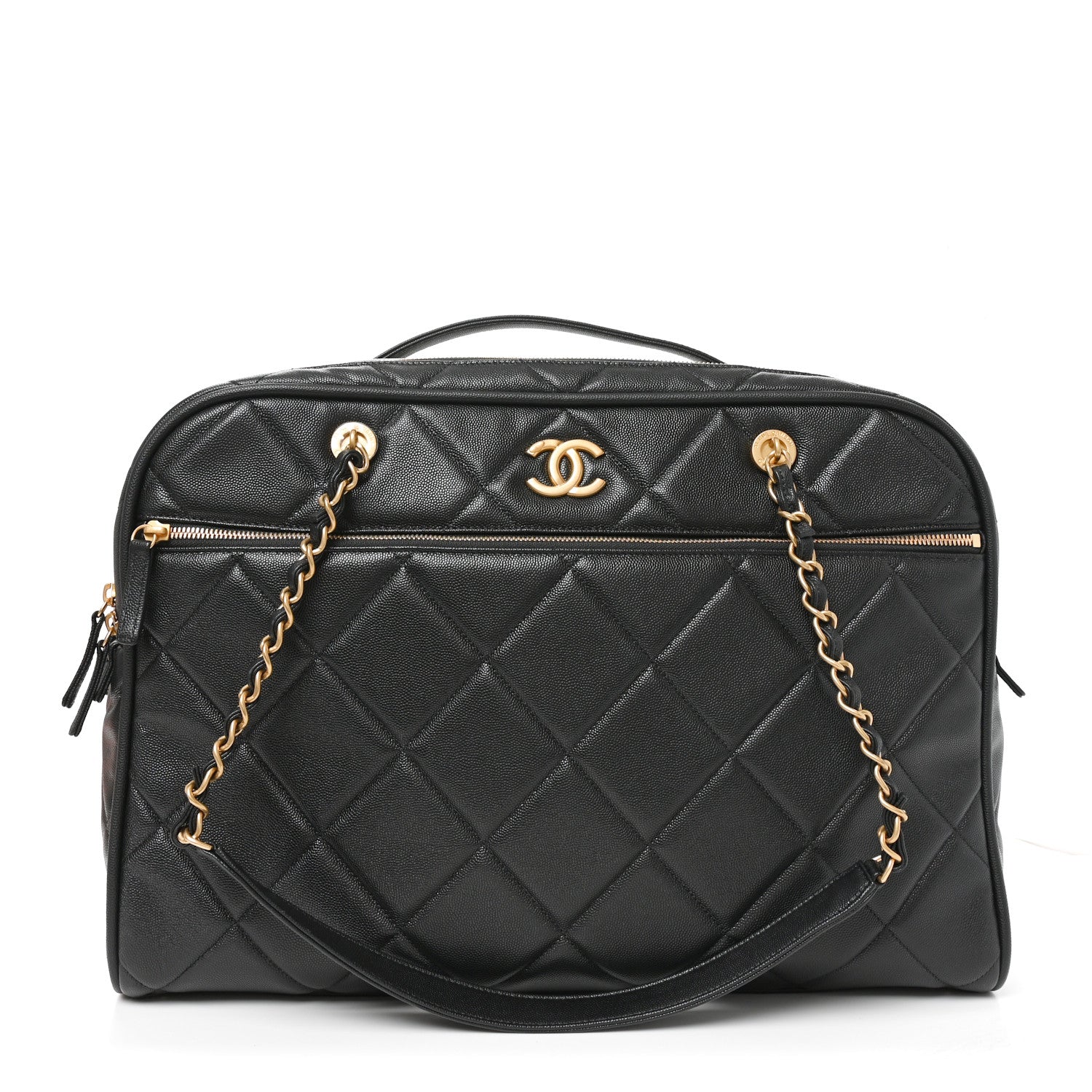 Chanel Shiny Grained Calfskin Quilted Travel Bowling Bag Black 1 of 10