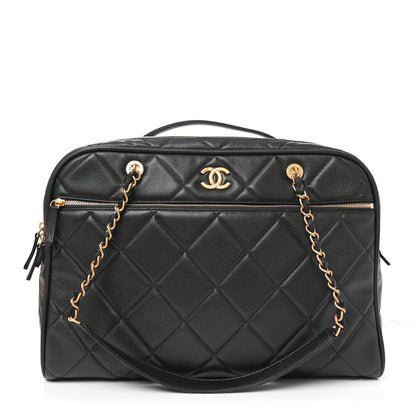 Chanel Shiny Grained Calfskin Quilted Travel Bowling Bag Black 1 of 10