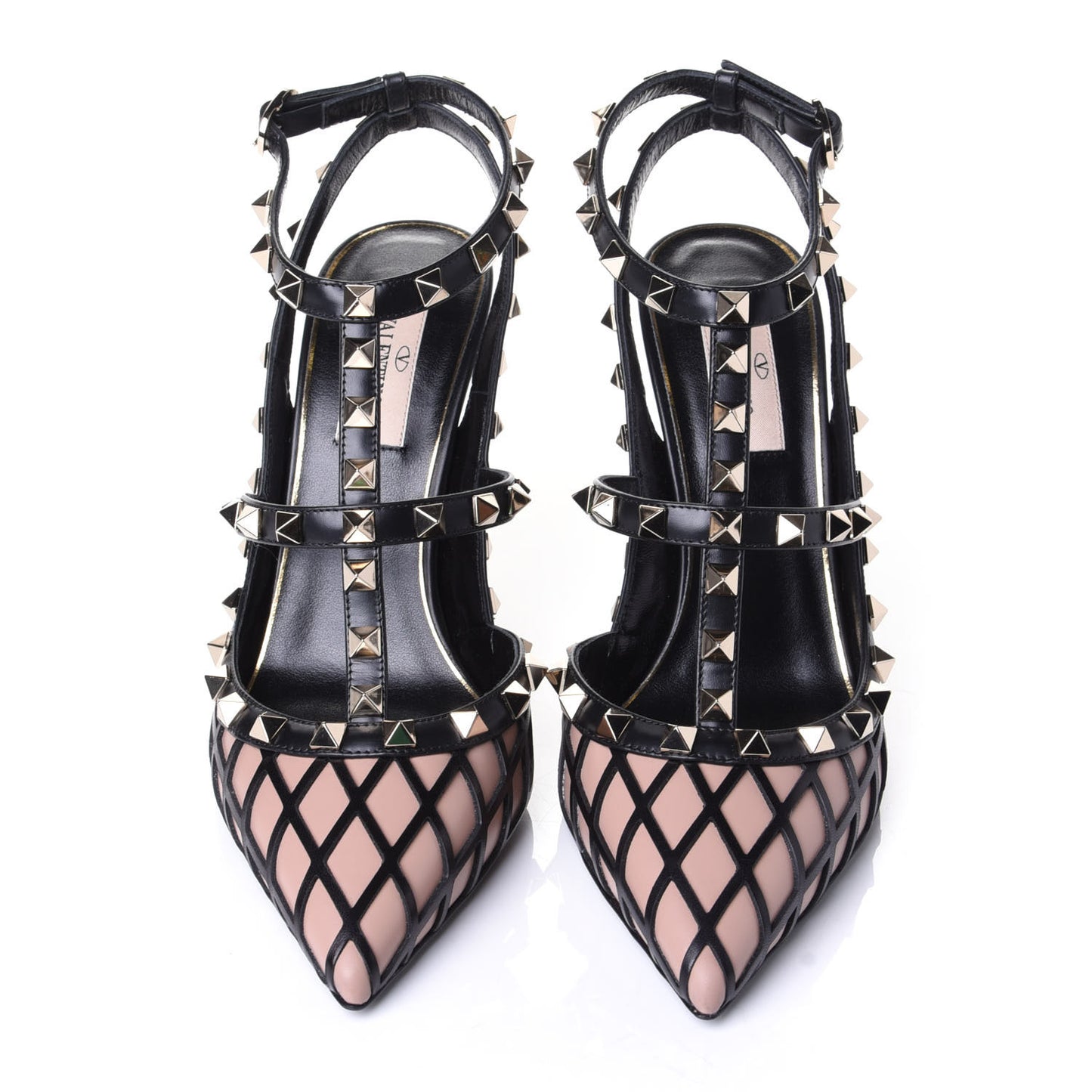 Calfskin Nappa Boudoir Rockstud Ankle Strap 100mm Pumps 38 Rose Cannelle Black