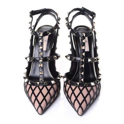 Valentino Garavani Calfskin Nappa Boudoir Rockstud Ankle Strap 100mm Pumps 38 Rose Cannelle Black 5 of 11