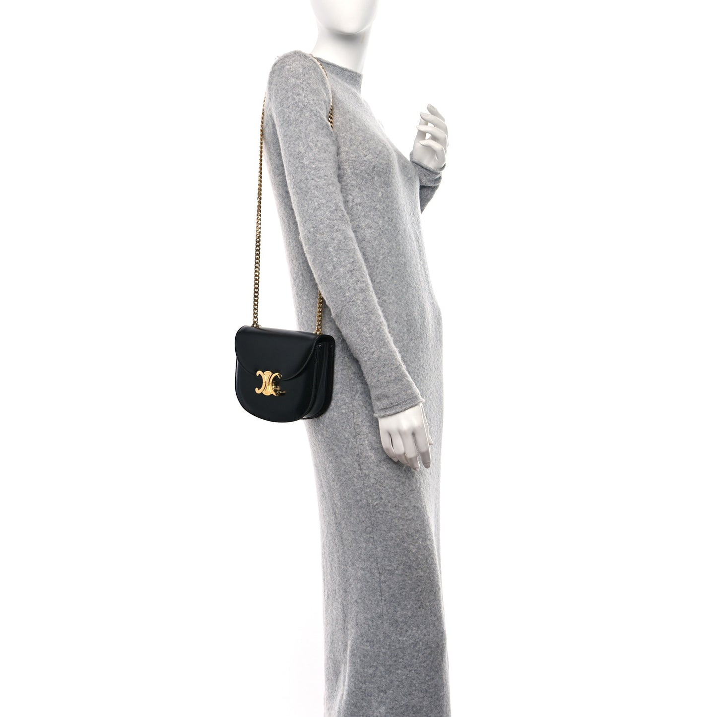 Shiny Calfskin Besace Clea Chain Triomphe Black