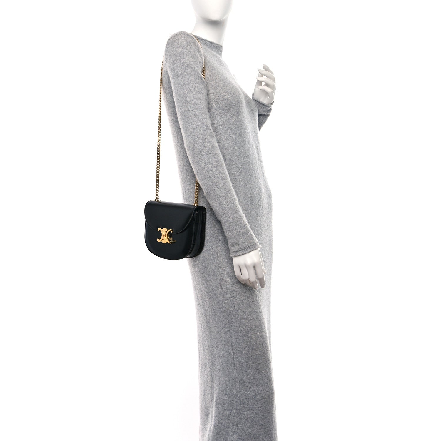 Celine Shiny Calfskin Besace Clea Chain Triomphe Black 2 of 9