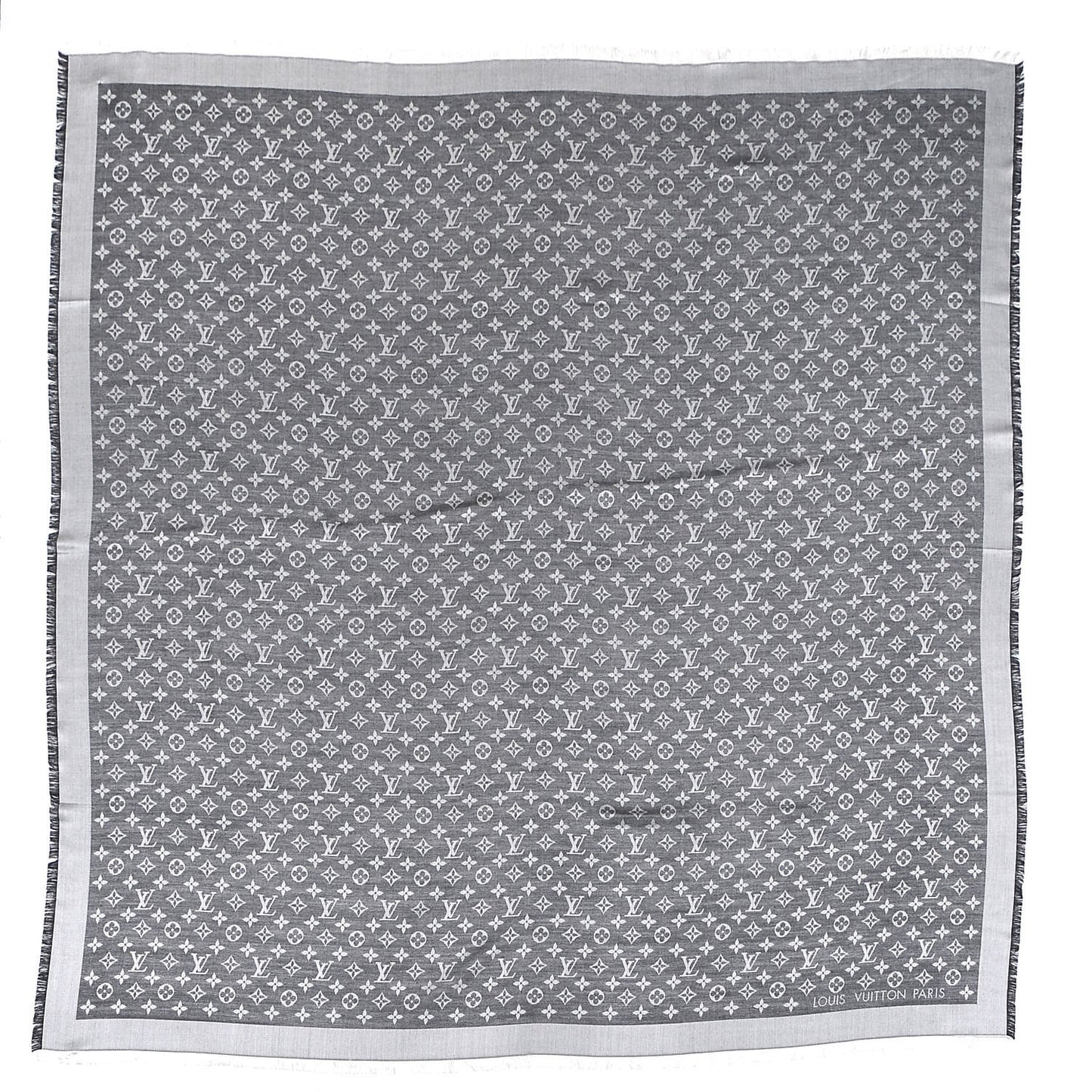 Wool Silk Monogram Denim Shawl Black