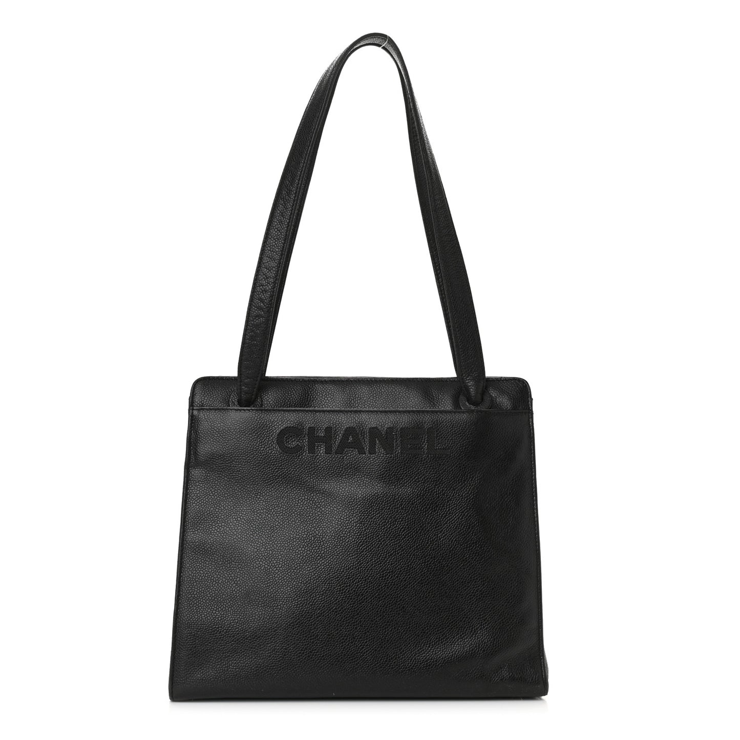 Caviar Embroidered Logo Shoulder Bag Black
