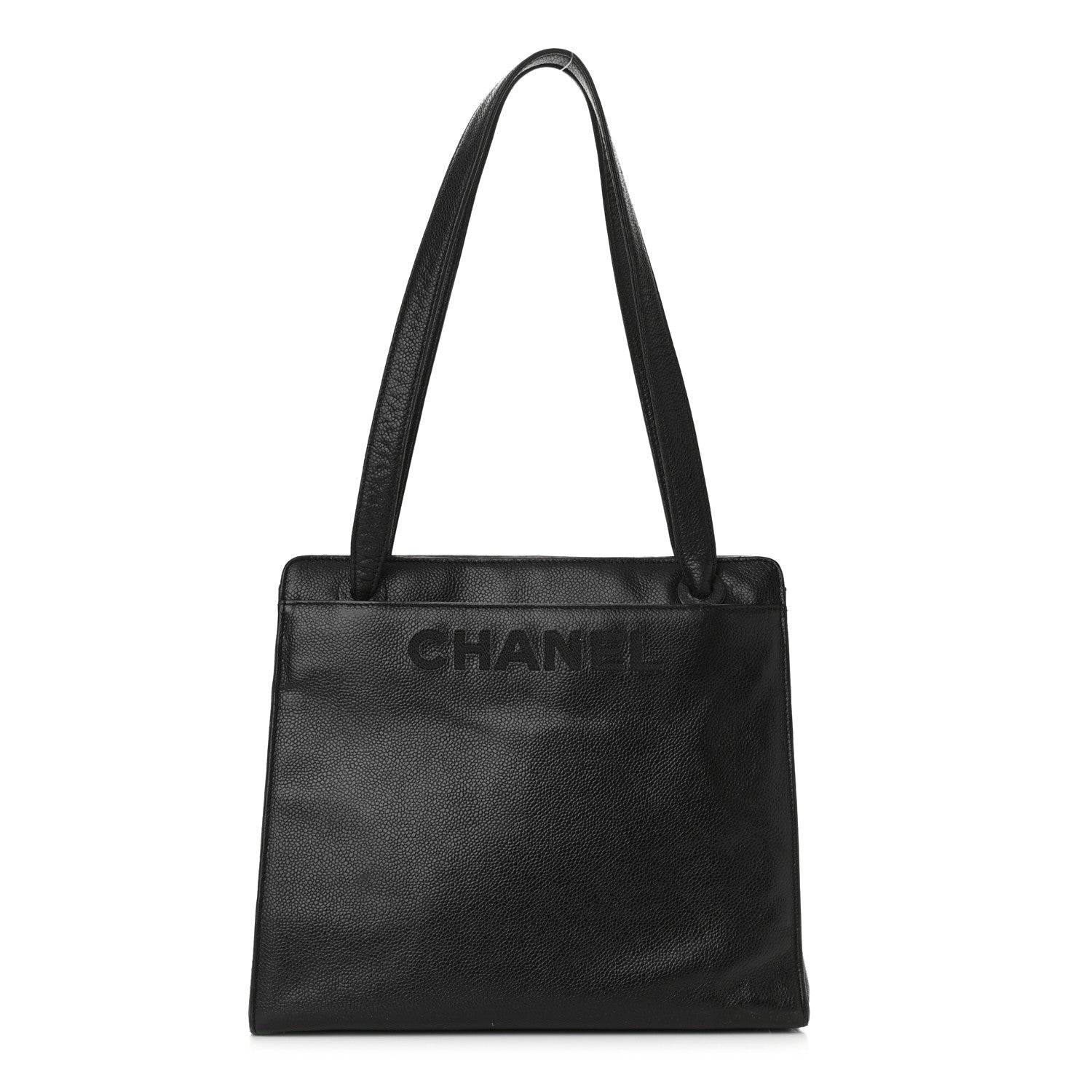 Chanel Caviar Embroidered Logo Shoulder Bag Black 1 of 12