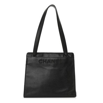 Chanel Caviar Embroidered Logo Shoulder Bag Black 1 of 12