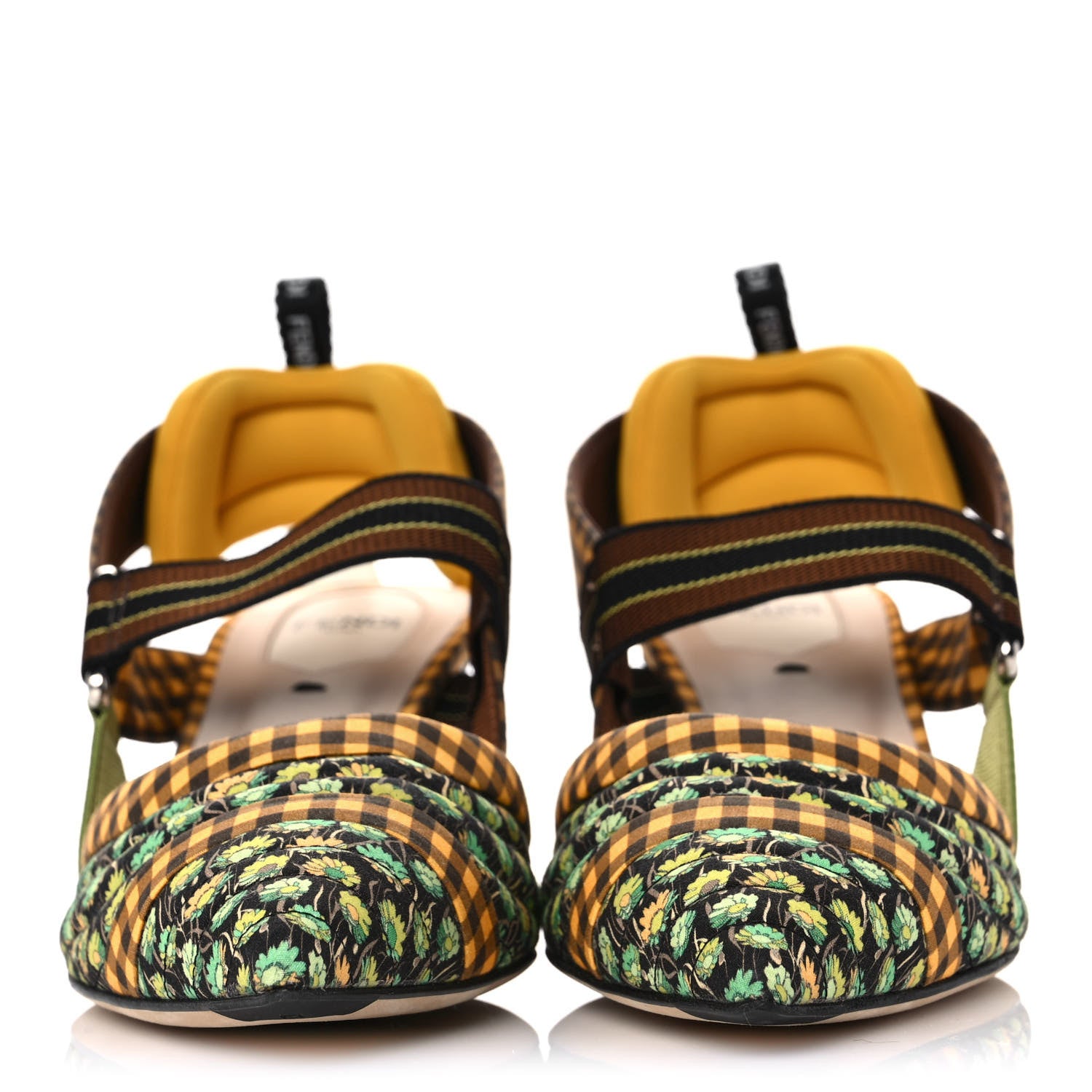 Fendi Cotton Printed Colibri 85mm Slingback Pumps 38 Moro Sunflower 2 of 9