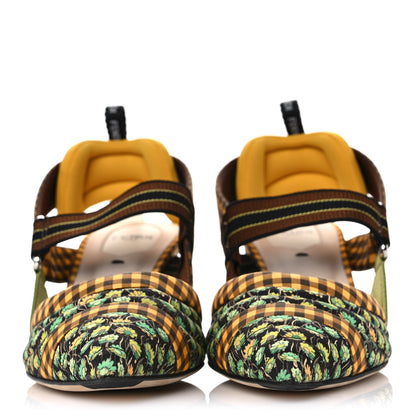 Fendi Cotton Printed Colibri 85mm Slingback Pumps 38 Moro Sunflower 2 of 9
