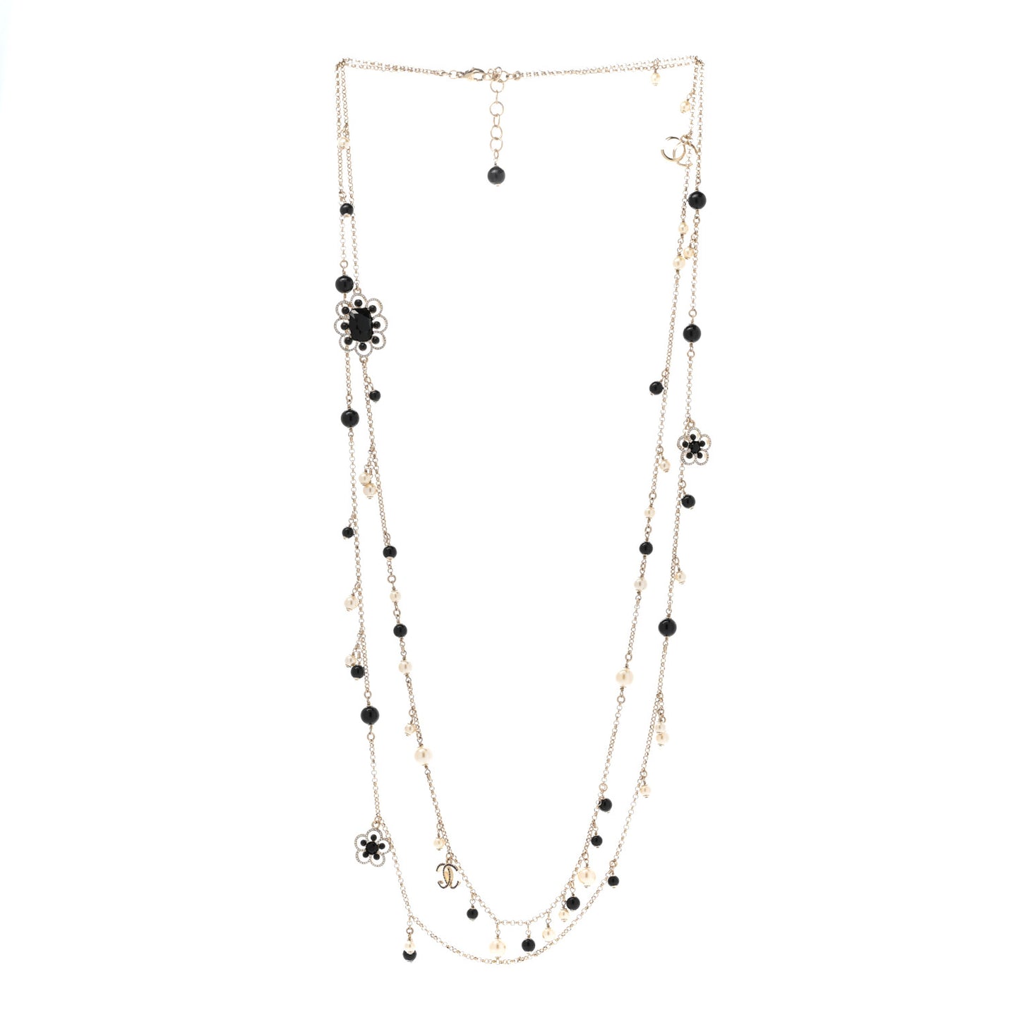 Pearl Crystal Flower CC Necklace Gold Black