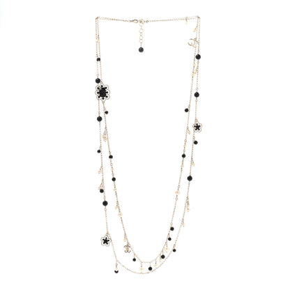 Chanel Pearl Crystal Flower CC Necklace Gold Black 3 of 7