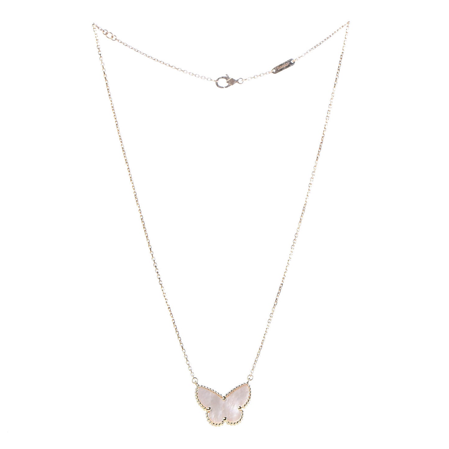 18K Yellow Gold Mother of Pearl Lucky Alhambra Butterfly Pendant Necklace