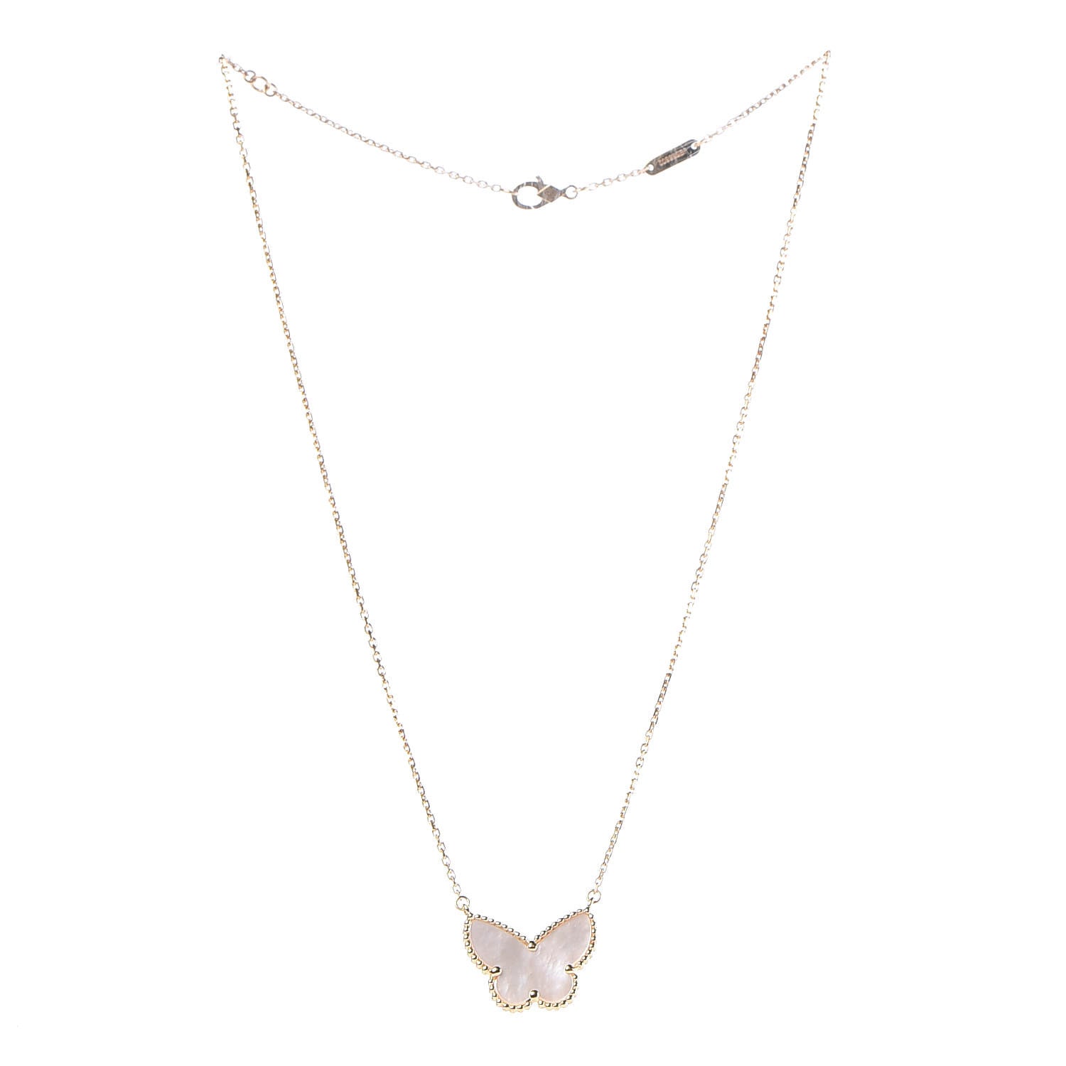 Van Cleef & Arpels 18K Yellow Gold Mother of Pearl Lucky Alhambra Butterfly Pendant Necklace 3 of 6