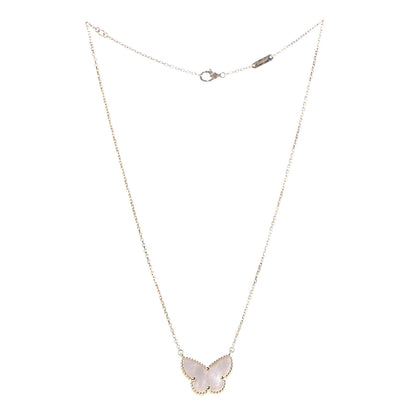 Van Cleef & Arpels 18K Yellow Gold Mother of Pearl Lucky Alhambra Butterfly Pendant Necklace 3 of 6