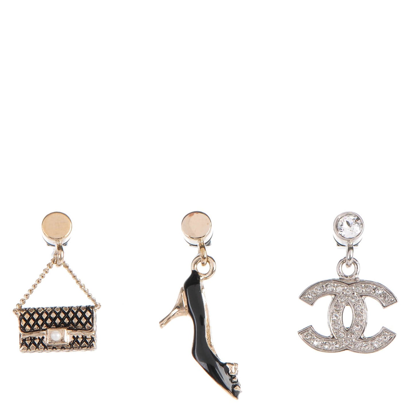 Enamel Crystal CC Phone Charms Black Gold Silver