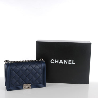 Chanel Calfskin Quilted Double Stitch Medium Boy Flap Navy Blue 8 of 8