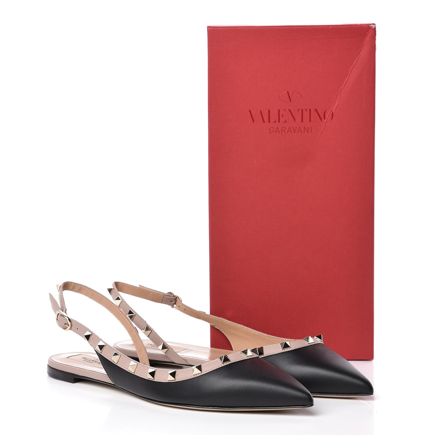 Nappa Rockstud Slingback Flats 41 Black Poudre