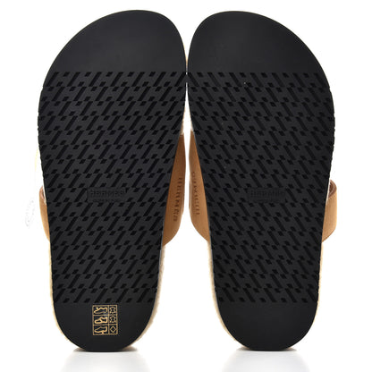 Hermes Suede Goatskin Woolskin Womens Chypre Sandals 37 Golden Beige 5 of 8