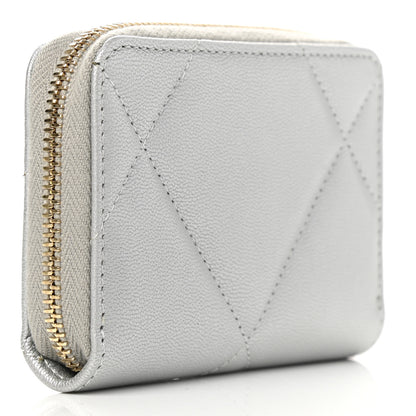 Chanel Metallic Goatskin Quilted Chanel 19 Zip Around Coin Purse Wallet Silver 4 of 15