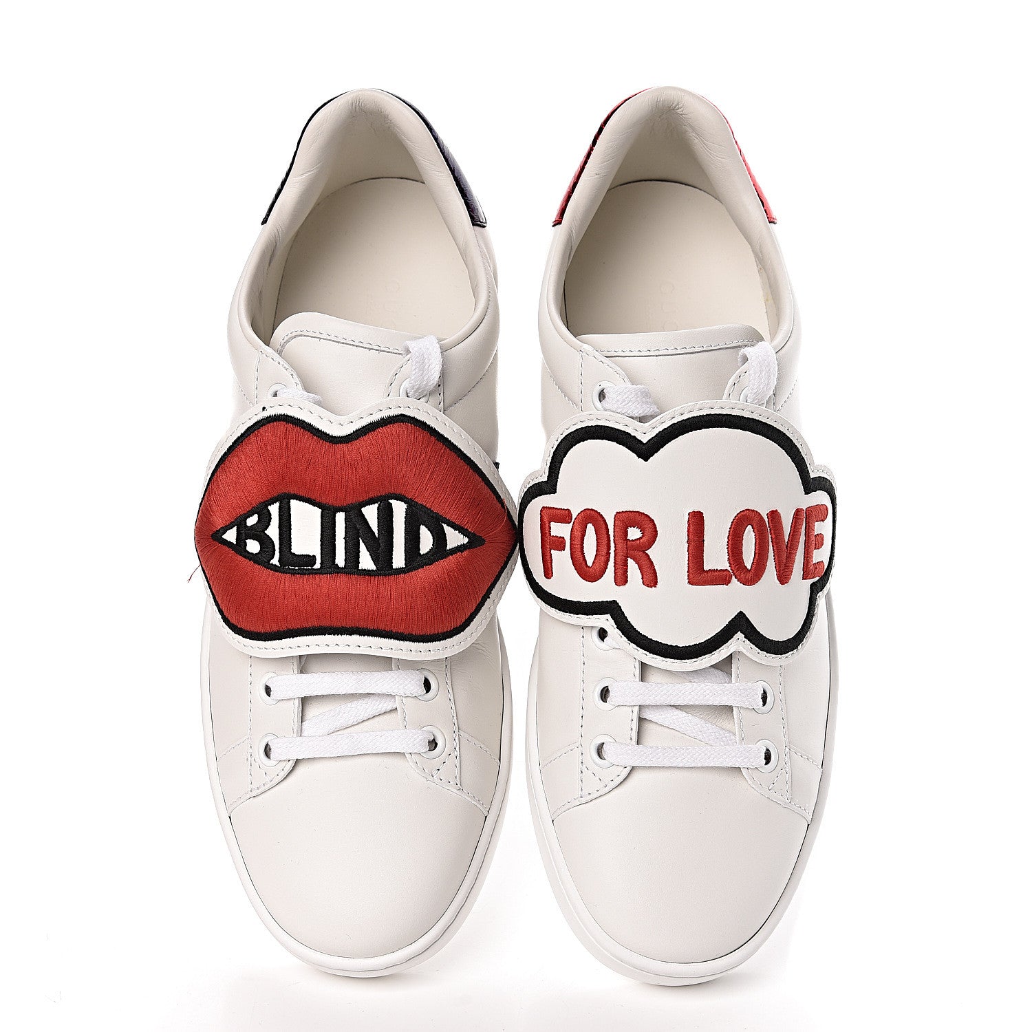 Gucci Calfskin Ayers Web Blind for Love Embroidered Womens Ace Sneakers 37.5 White 5 of 12