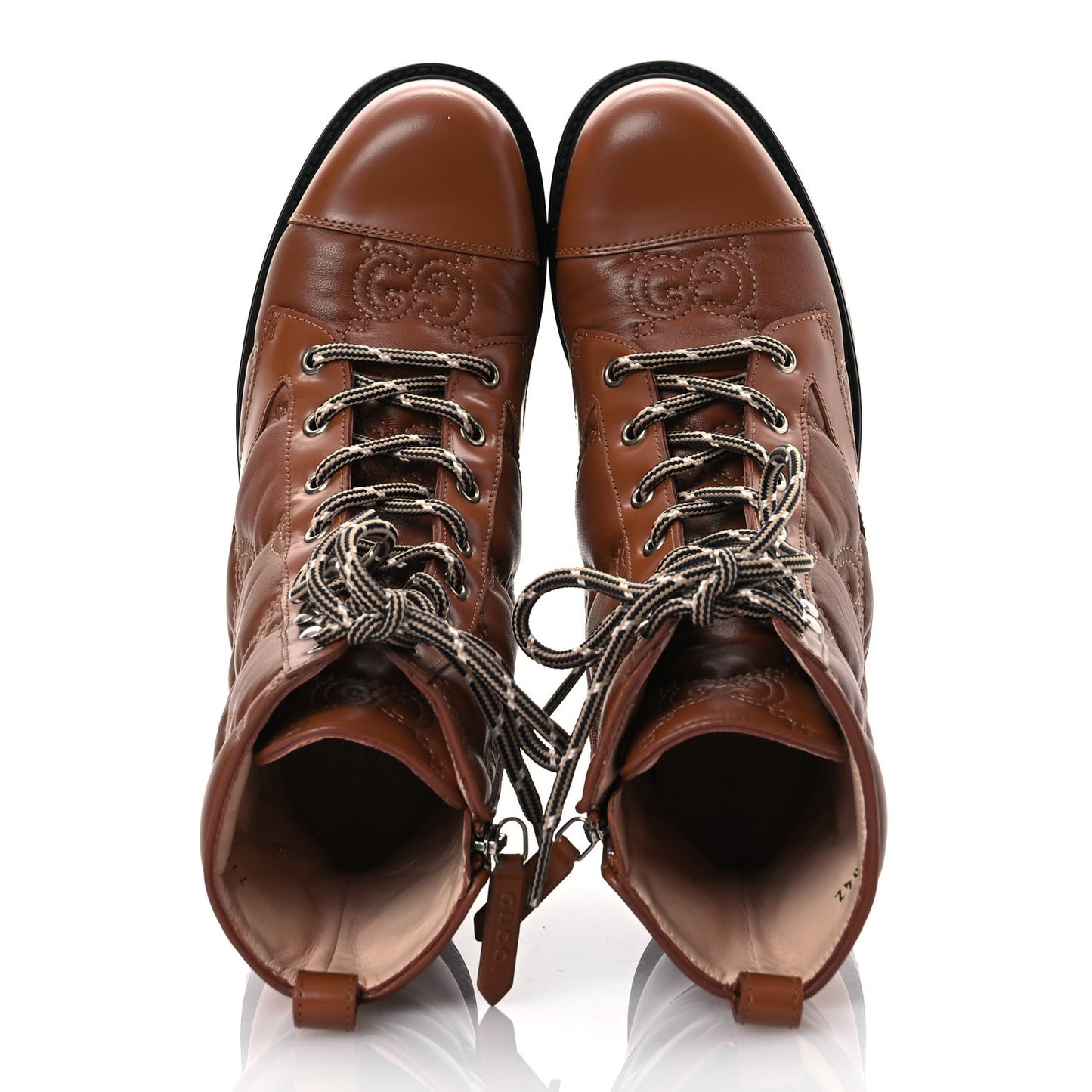 Cordovan Lux Nappa GG Matelasse Lace Up 60mm Combat Boots 36 Dark Hazel Brown