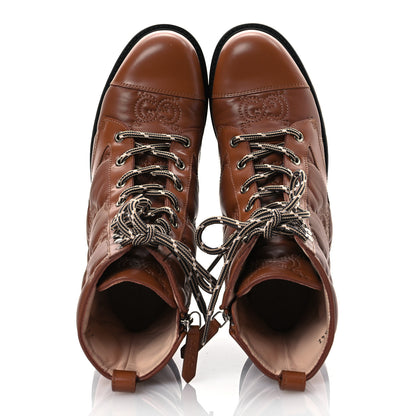 Gucci Cordovan Lux Nappa GG Matelasse Lace Up 60mm Combat Boots 36 Dark Hazel Brown 2 of 13
