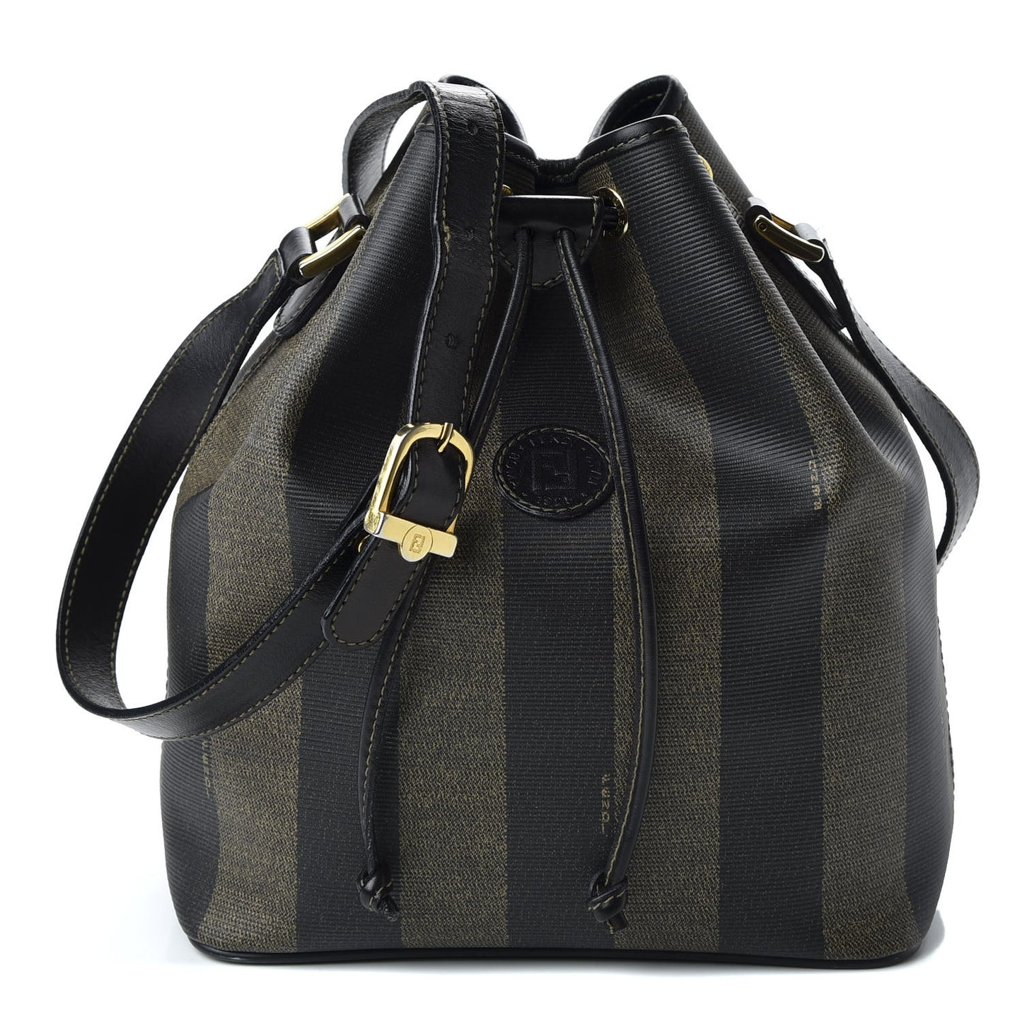 Calfskin Coated Canvas Pequin Bucket Bag Tobacco