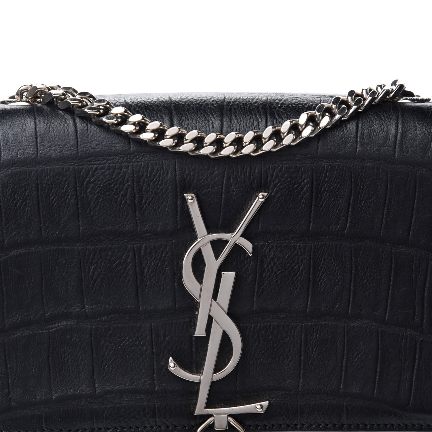 Saint Laurent Calfskin Crocodile Embossed Monogram Small Kate Tassel Satchel Black 9 of 9