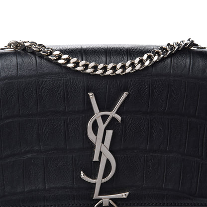Saint Laurent Calfskin Crocodile Embossed Monogram Small Kate Tassel Satchel Black 9 of 9
