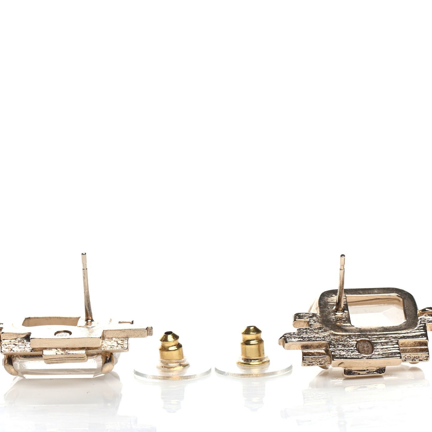 Metal Crystal CC Earrings Gold White