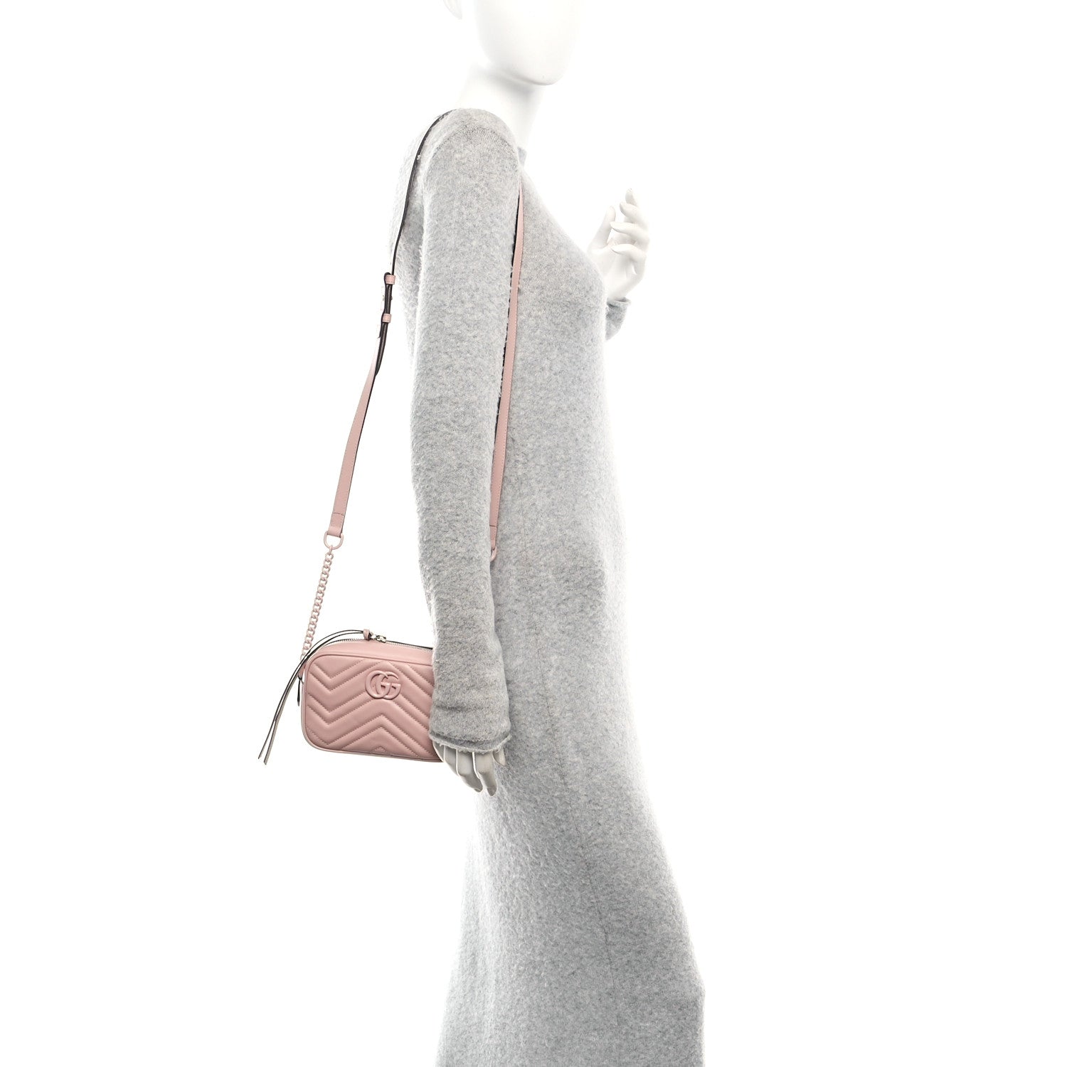 Gucci Calfskin Matelasse Monochrome Mini GG Marmont Chain Shoulder Bag Perfect Pink 2 of 10